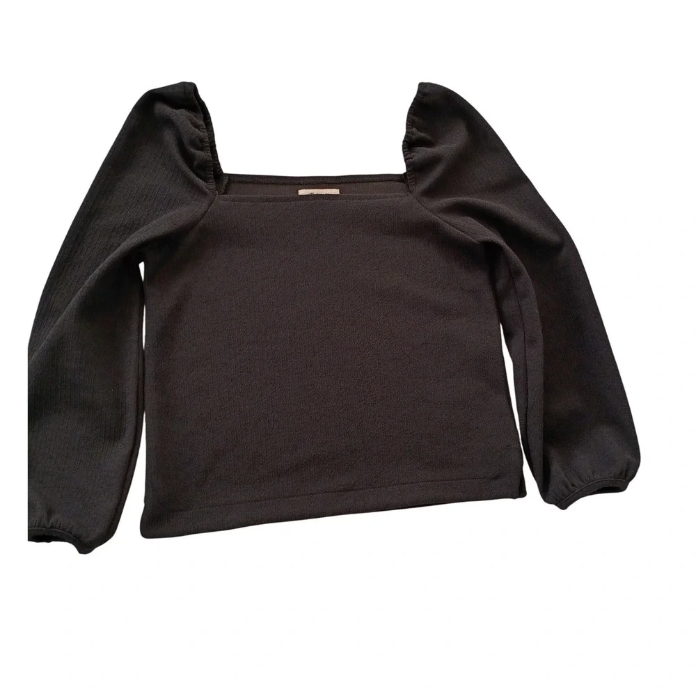 Madewell NWOT Square-Neck‎ Puff-Sleeve Top Black Minimalist Chic Fit Small S